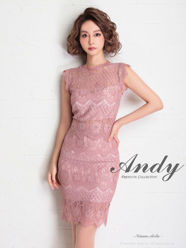 キャバドレス ひざ丈ドレス Andy アンディ 高級オールフラワーレースワンカラーノースリーブタイト膝丈ドレス