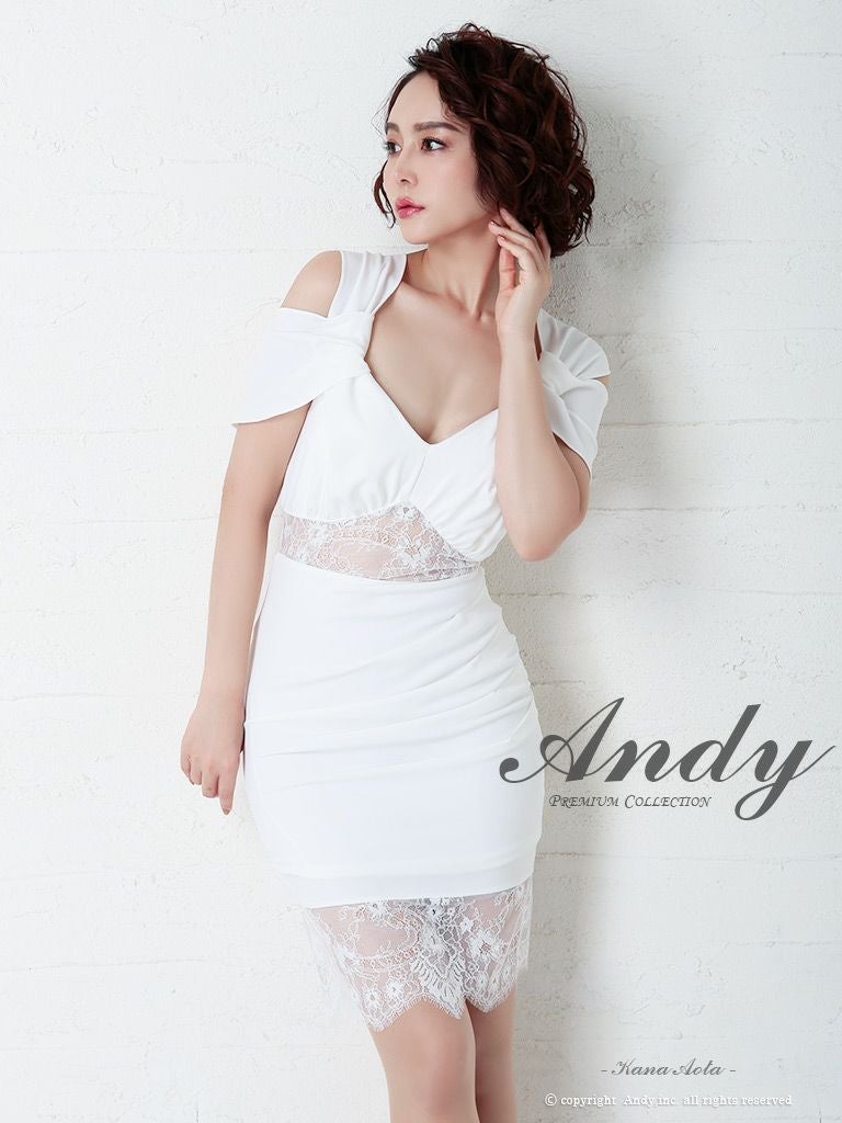 キャバドレス Andy アンディ　高級フラワーレース肩あきシースルータイトミニドレス