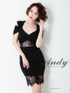 キャバドレス Andy アンディ　高級フラワーレース肩あきシースルータイトミニドレス
