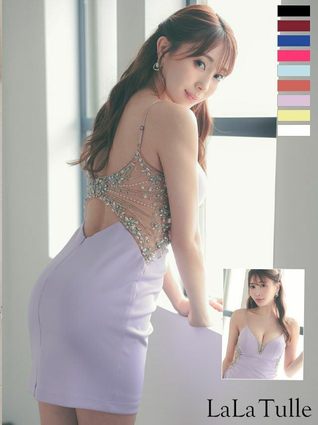 キャバドレス ミニドレス [Angel-R/エンジェルアール] 高級バックシースルービジューキャミソールくびれラインタイトミニドレス