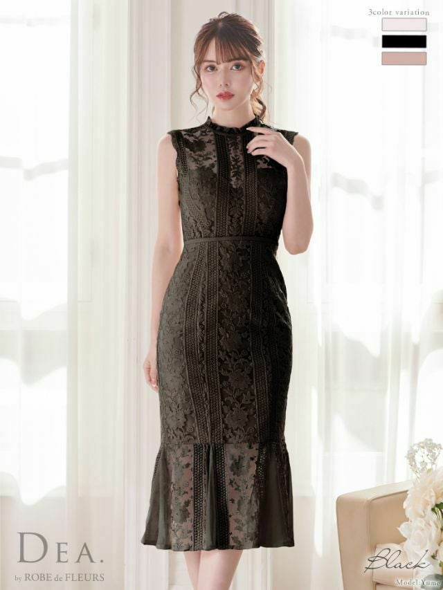 キャバドレス ミニドレス [SALE] [DEA.byROBEdeFLEURS/ディアバイローブドフルール] 高級レースデザインマーメイドワンピースノースリーブ膝丈ドレス