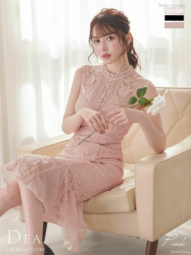 キャバドレス ミニドレス [SALE] [DEA.byROBEdeFLEURS/ディアバイローブドフルール] 高級レースデザインマーメイドワンピースノースリーブ膝丈ドレス