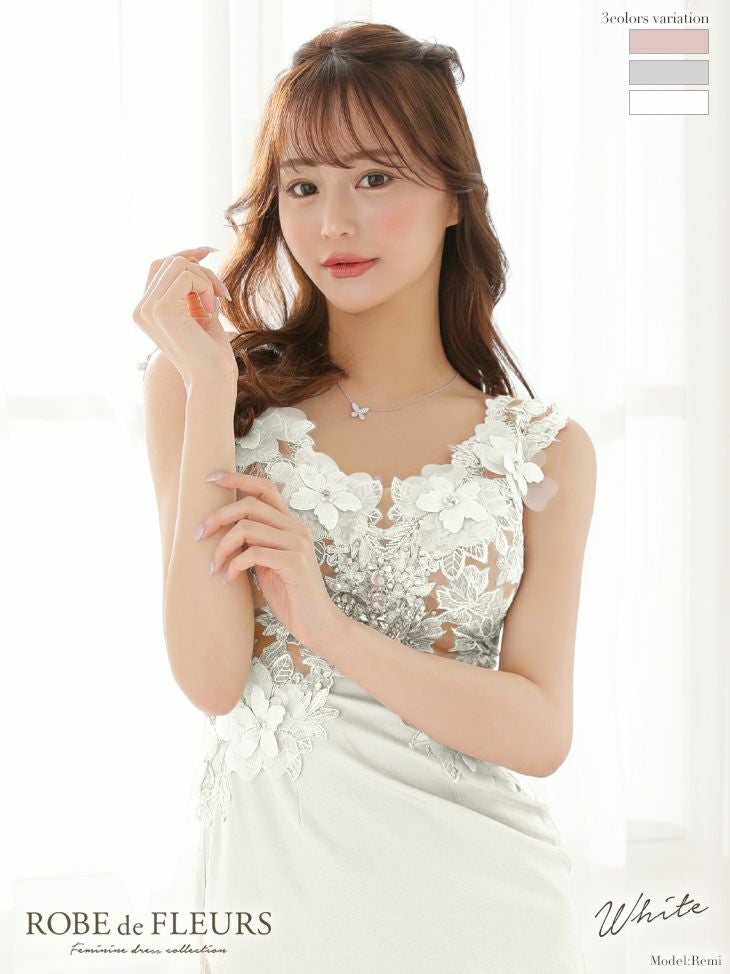 キャバドレス ミニドレス [SALE] [ROBEdeFLEURS/ローブドフルール] 高級立体フラワーシースルーチュールくびれノースリーブタイトミニドレス