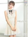 キャバドレス ミニドレス [SALE] [ROBEdeFLEURS/ローブドフルール] 高級首元リボンフリル袖総レースフレアミニドレス