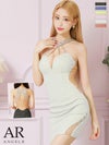 キャバドレス ミニドレス [Angel-R/エンジェルアール] 高級ホルターネックラメフロントビジューシアーくびれワンカラータイトミニドレス