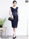 キャバドレス ミニドレス 高級ノースリーブ襟デザインワンカラースリット膝丈タイトドレス