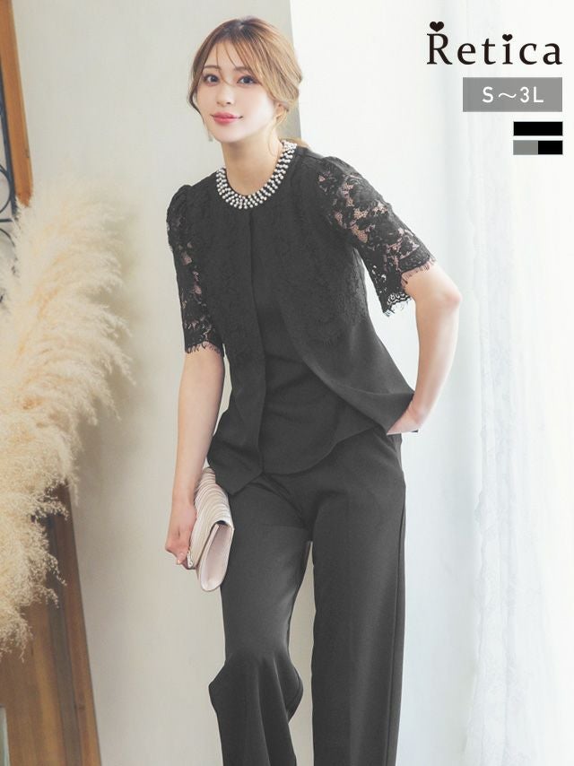 パーティードレス パンツ 袖あり 大きいサイズ 結婚式 二次会 披露宴 フォーマル 黒