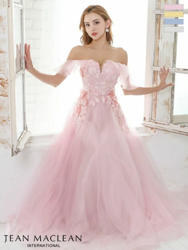 キャバドレス ロングドレス JEANMACLEAN ジャンマクレーン 高級ベアトップロングスリーブモチーフレース刺繡Aラインロングドレス