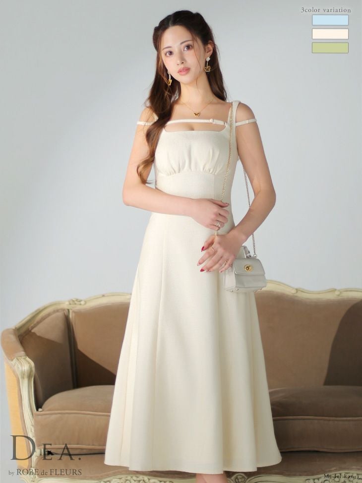 キャバドレス ミニドレス DEA.byROBEdeFLEURS ディアバイローブドフルール 高級ノースリーブワンカラーサマーツイード切り替えフレアロングドレス