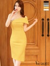 キャバドレス ミニドレス [Veautt/ヴュート] 高級ワンカラーデコルテビジューアシメワンショルダータイト膝丈ドレス