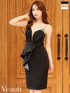 キャバドレス ミニドレス [Veautt/ヴュート] 高級ワンカラーアシンメトリーデザインバストシアーペプラムノースリーブタイト膝丈ドレス
