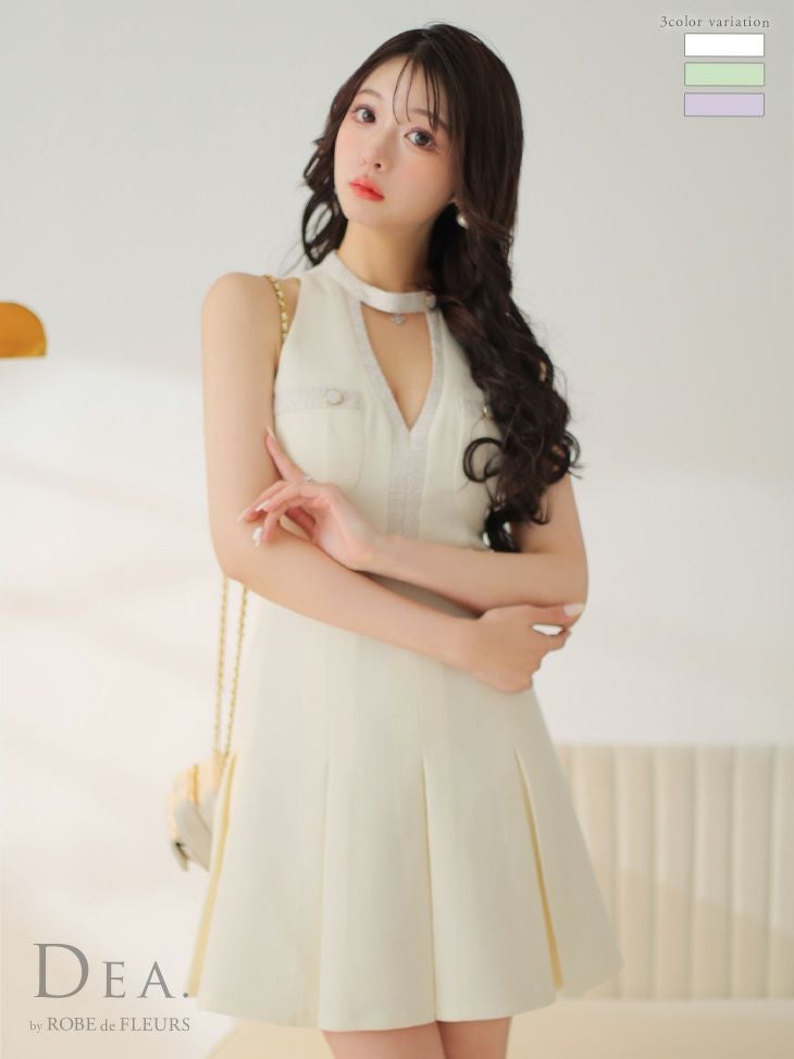 キャバドレス　ミニドレス 予約商品【1月下旬入荷予定】[DEA.byROBEdeFLEURS/ディアバイローブドフルール] 高級アメリカンスリーブツイードフレアミニドレス