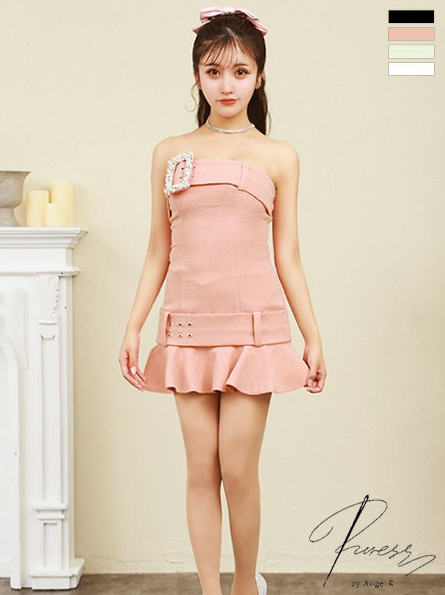 キャバドレス ミニドレス[PURESS/ピュアレス] 高級ノースリーブパールビジューバックル2wayベルトツイードタイトミニドレス