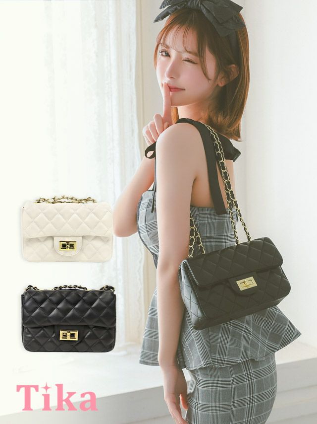 バッグ レディース ショルダーバッグ 小さめ ミニバッグ 肩掛け 黒 キャババッグ パーティー ハンドバッグ キルティングゴールドチェーン2Wayバッグ