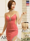 キャバドレス ミニドレス [Angel-R/エンジェルアール] 高級Vビジューキャミソールバックスピンドルくびれタイトミニドレス