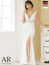 キャバドレス ロングドレス [Angel-R/エンジェルアール] 高級バストギャザーカットビジュースリットノースリーブタイトロングドレス