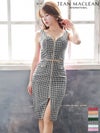 キャバドレス ミニドレス [JEANMACLEAN/ジャンマクレーン] 高級チェック柄フロントジップデザインノースリーブタイト膝丈ドレス