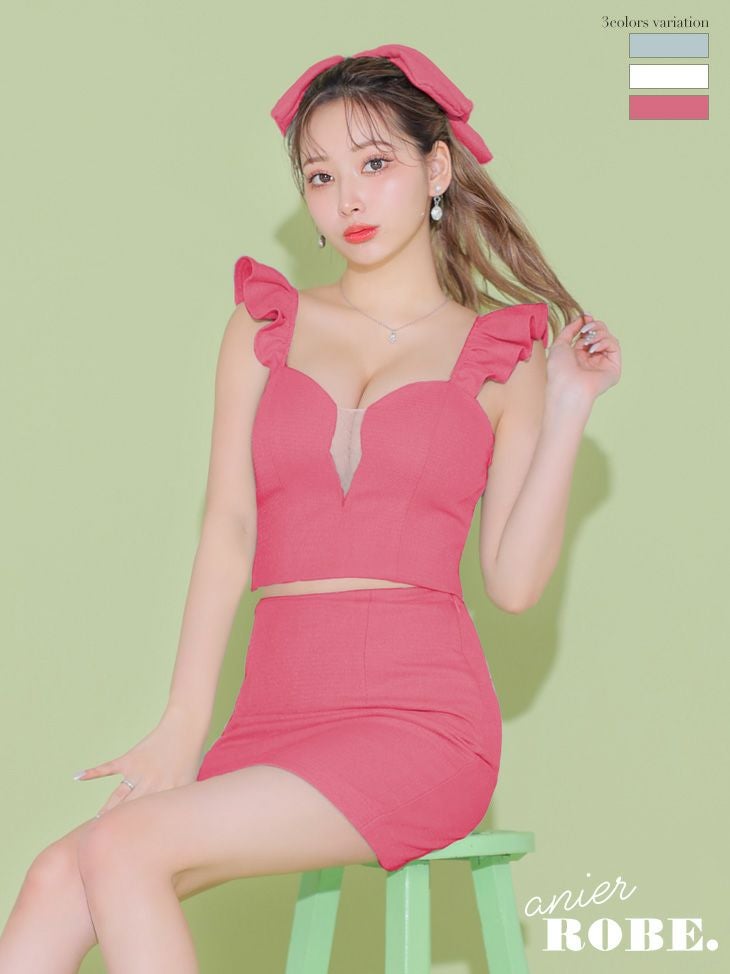 キャバドレス ミニドレス [anier.ROBE/アニエルローブ] 高級キャミソールフリルセットアップタイトミニドレス
