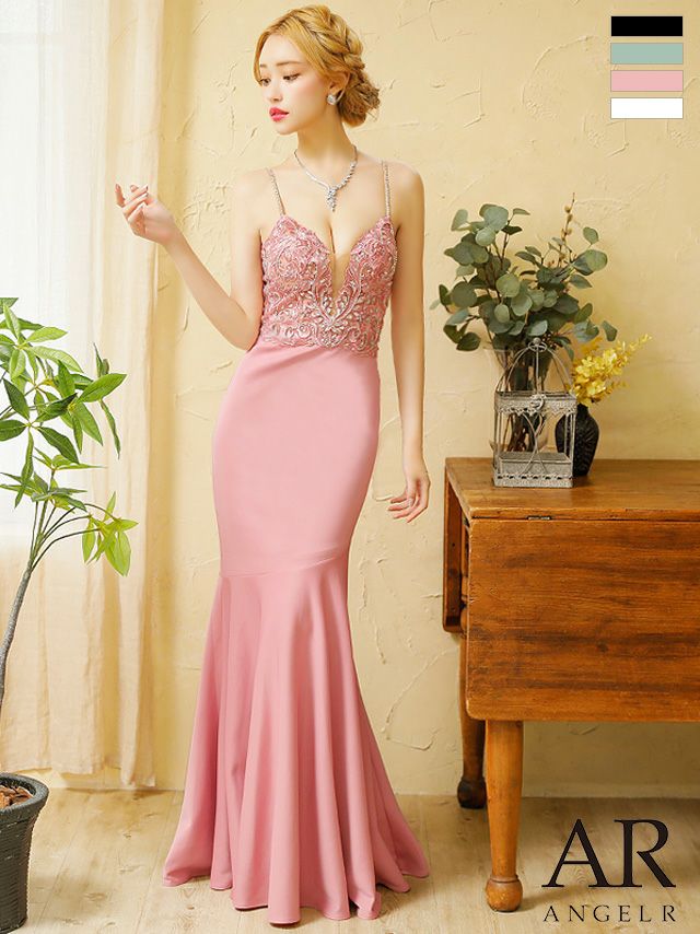 キャバドレス ロングドレス [Angel-R/エンジェルアール] 高級マーメイドキャミソール＆ビジューデザインタイトロングドレス