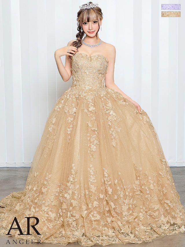 キャバドレス ロングドレス　[Angel-R/エンジェルアール] 高級オフショルダーフラワー刺繍ラメビジューバースデーAラインロングドレス