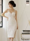 キャバドレス 膝丈ドレス [Veautt/ヴュート] 高級バストジップフラワーデザインスパコールノースリーブタイト膝丈ドレス