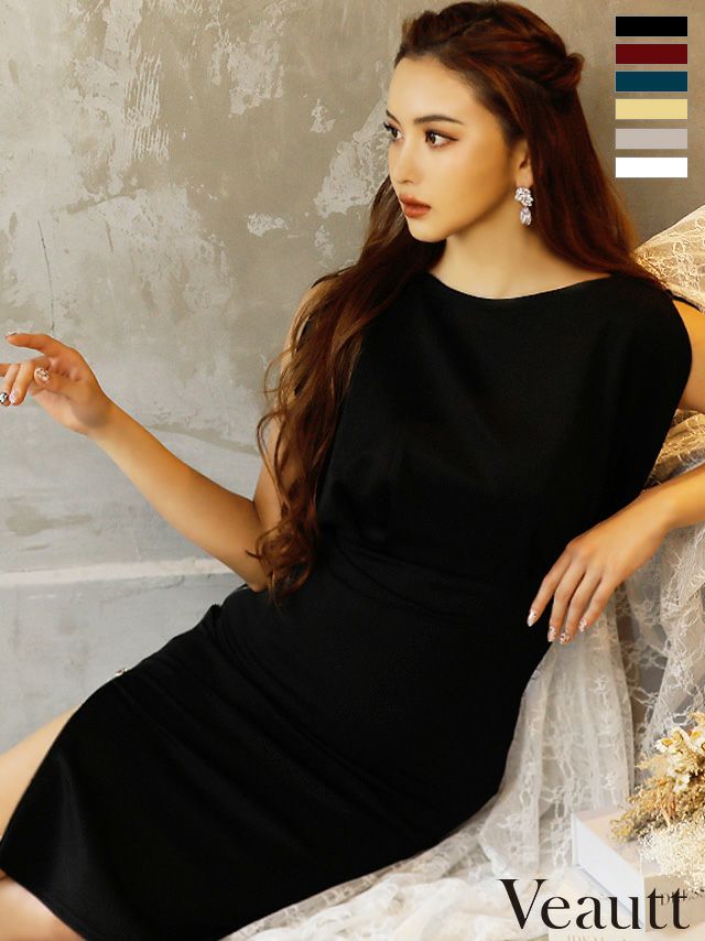 キャバドレス 膝丈ドレス [Veautt/ヴュート] 高級バルーンギャザーサイドジップアップタイト膝丈ドレス