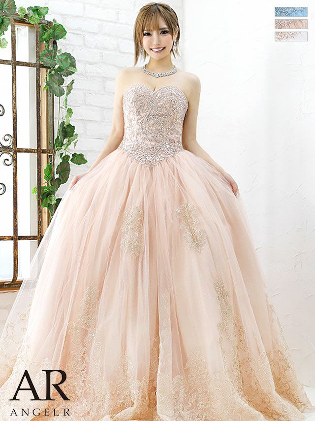 キャバドレス ロングドレス [Angel-R/エンジェルアール] 高級アッパービジュー刺繍レースオフショルボリュームチュールAラインロングドレス