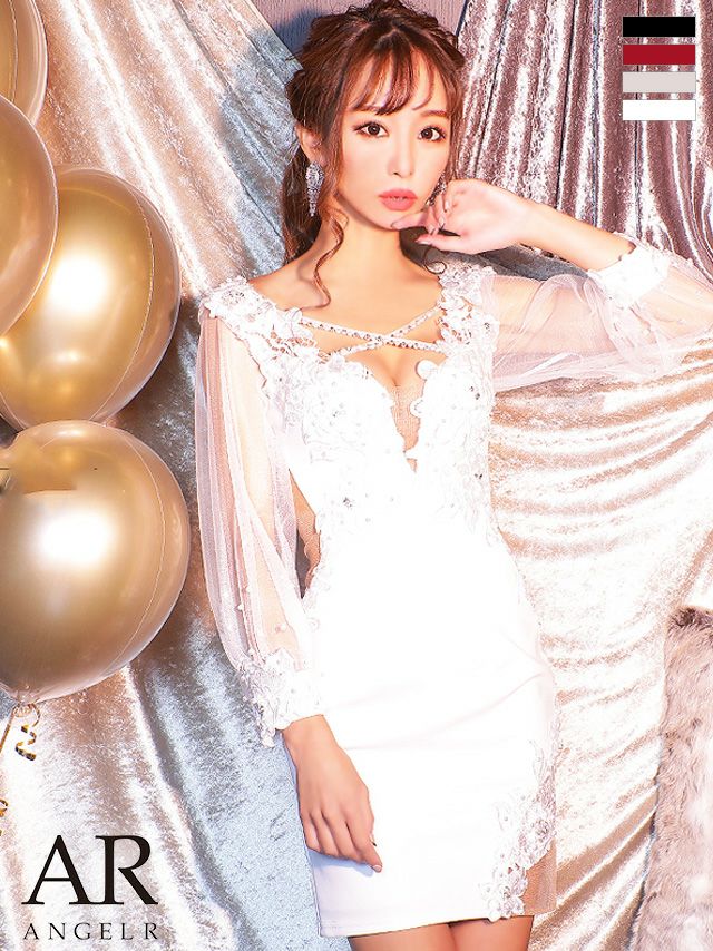 キャバドレス　ミニドレス [Angel-R/エンジェルアール] 高級シースルー袖ありくびれシアーカットバストクロスタイトミニドレス