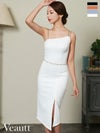 キャバドレス 膝丈ドレス [Veautt/ヴュート] 高級キャミソールアシンメトリーパールウエストベルトスリット膝丈タイトミニドレス