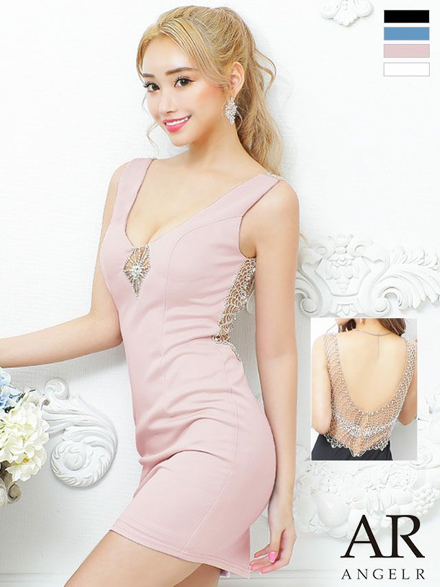 キャバドレス ミニドレス [Angel-R/エンジェルアール] 高級ノースリーブバックデザインビジュータイトミニドレス