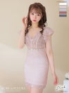 キャバドレス ミニドレス [ROBEdeFLEURS/ローブドフルール] 高級総レースウエストビジューノースリーブ台形フレアドレス