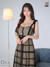 キャバドレス 膝丈ドレス [DEA.byROBEdeFLEURS/ディアバイローブドフルール] 高級チェックチュールキャミソールリボンフレア膝丈ドレス