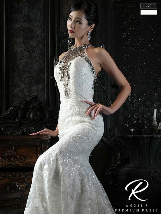 キャバドレス ロングドレス 高級マーメイドホルターネックレーススパンコール＆ストーンパールビジュータイトロングドレス