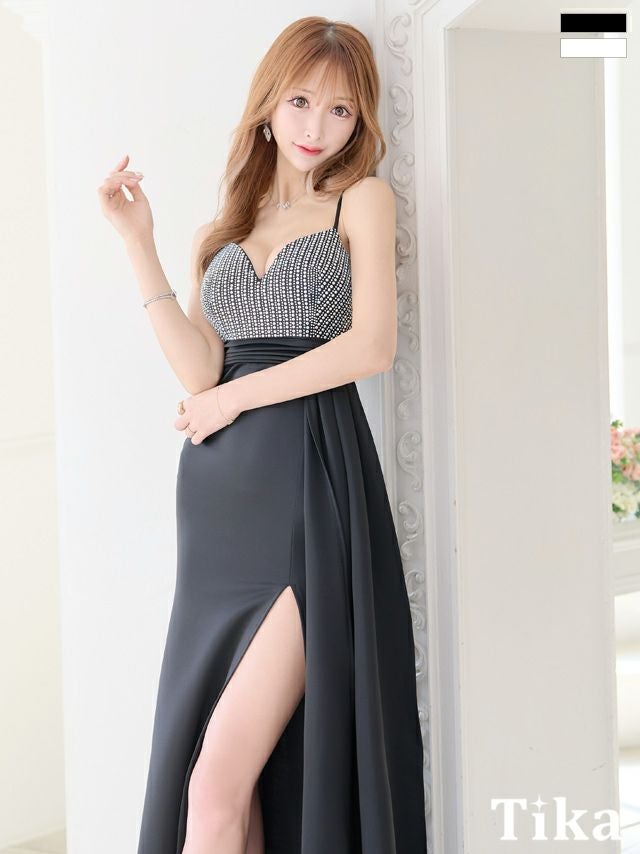 キャバドレス ロング丈 大きいサイズ ロングドレス キャミ タイト 黒 白 キャバクラ クラブ ラウンジ