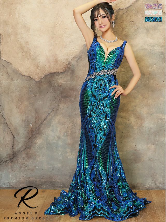 キャバドレス ロングドレス [Angel-RPREMIUM/エンジェルアールプレミアム] 高級マーメイドノースリーブフラワービジュースパンコールバースデーくびれタイトロングドレス