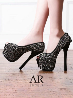 予約商品【3月中旬入荷予定】[Angel-R/エンジェルアール] 高級ゴージャスラインストーンラメオープントゥ厚底ハイヒール