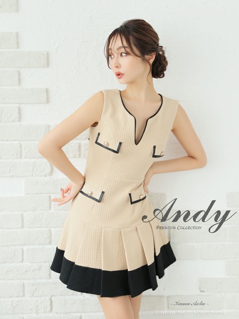 キャバドレス Andy アンディ バイカラーノースリーブプリーツフレアミニドレス