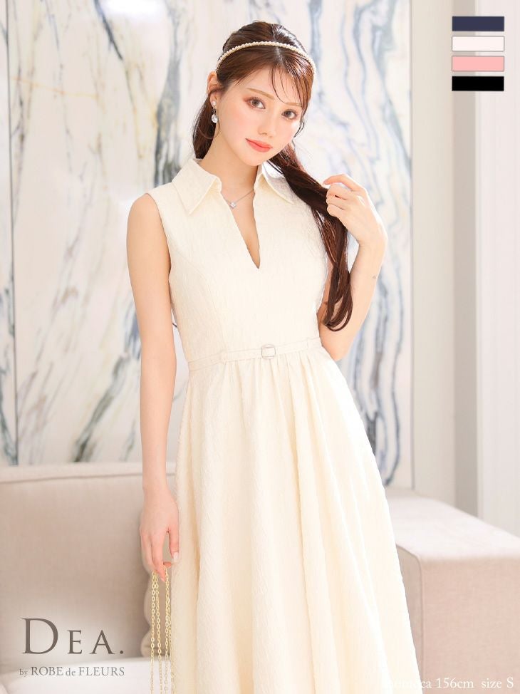 キャバドレス ブランド DEA.byROBEdeFLEURS ディアバイローブドフルール 高級襟デザインvネックノースリーブウエストベルトフレアロングドレス