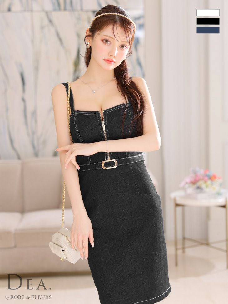 キャバドレス ブランド DEA.byROBEdeFLEURS ディアバイローブドフルール 高級デニムジップキャミソールウエストベルトタイトミニドレス