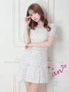 キャバドレス Andy アンディ 高級クラシカルガーリーチェック柄ツイード半袖フレアミニドレス