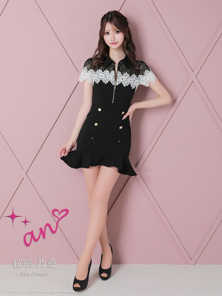 キャバドレス Andy アンディ 高級襟デザインジップ半袖フレアミニドレス