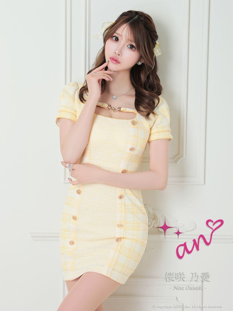 キャバドレス ブランド an アン 高級爽やかガーリーチェック柄ツイード半袖タイトミニドレス