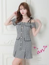 キャバドレス Andy アンディ 高級オフショルダー肩あきチェック柄半袖フレアミニドレス