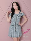 キャバドレス ミニドレス an アン 高級オフショルダー肩あきチェック柄半袖フレアミニドレス