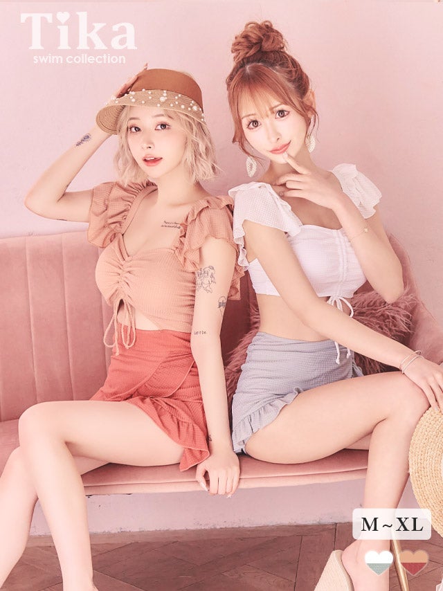 水着 バストドロストビスチェ&ワンピースウエストカットアウトフレアスカート韓国風体型カバーフリルビキニ