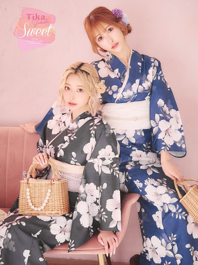 [浴衣] ニュアンス桜 レトロ 3点セット (ゆかた・兵児帯・下駄)