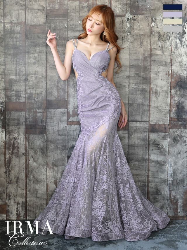 キャバドレス ロングドレス IRMA イルマ 高級フラワー刺繍キャミソールバックレースアップくびれシアーバースデータイトロングドレス