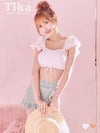 水着 バストドロストビスチェ×フレアラップ風スカート体型カバーフリル韓国風タンキニ