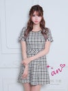 キャバドレス Andy アンディ 高級チェック柄ボートネックツイード半袖フレアミニドレス