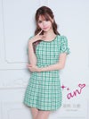 キャバドレス Andy アンディ 高級チェック柄ボートネックツイード半袖フレアミニドレス